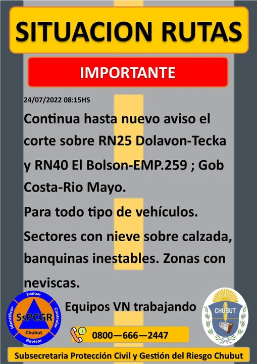Atención: hay varias rutas cortadas en la provincia por el temporal