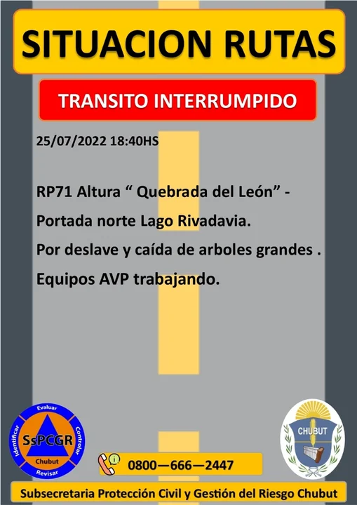 Está cortado el tránsito en la Ruta 71 dentro del Parque Los Alerces