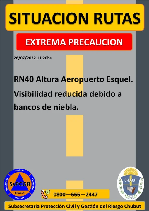 Rutas: Habilitaron la circulación en la 25 y piden precaución en la 40 por bancos de niebla 