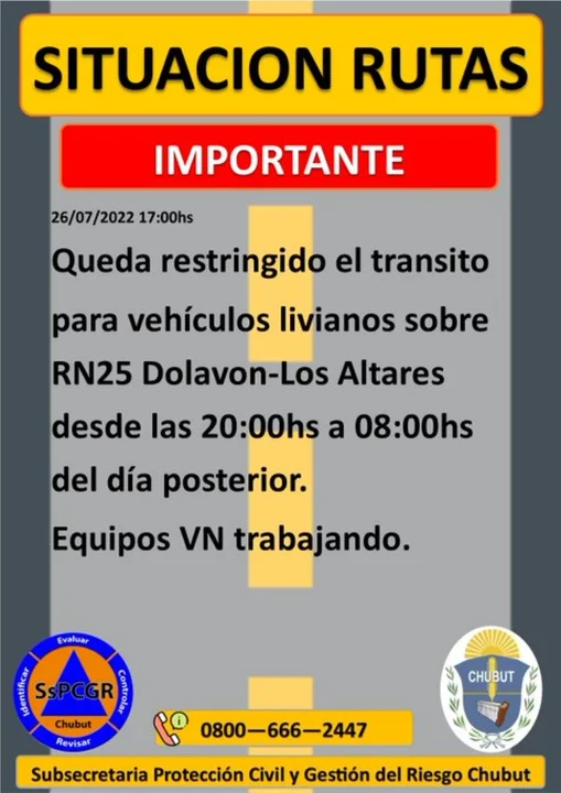 Restringen el tránsito en Ruta 25 por peligro de desmoronamientos