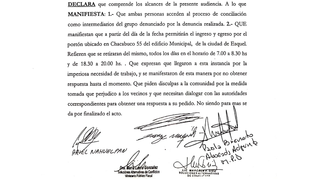 Qué dice el acta de conciliación entre operarios forestales y el municipio de Esquel