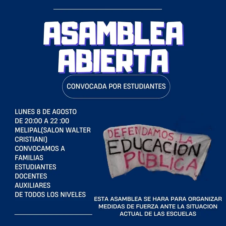 Estudiantes convocan a una asamblea abierta por la situación de las escuelas