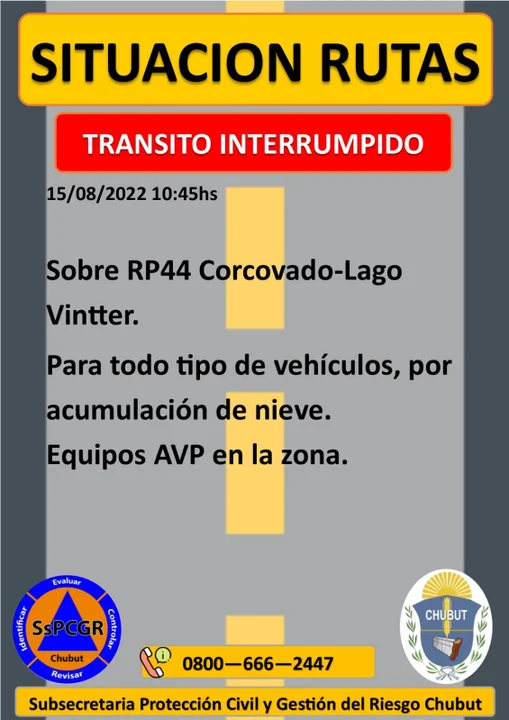Cortan preventivamente la ruta entre Corcovado y Lago Vintter