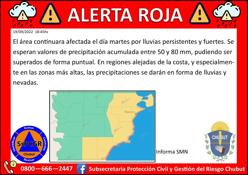 Alerta Rojo por fuertes lluvias en algunos sectores de la provincia