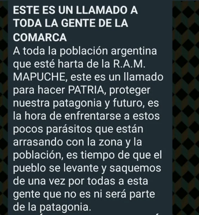 Denuncian mensaje amenazante a comunidades mapuches: "es hora de enfrentar a estos parásitos"