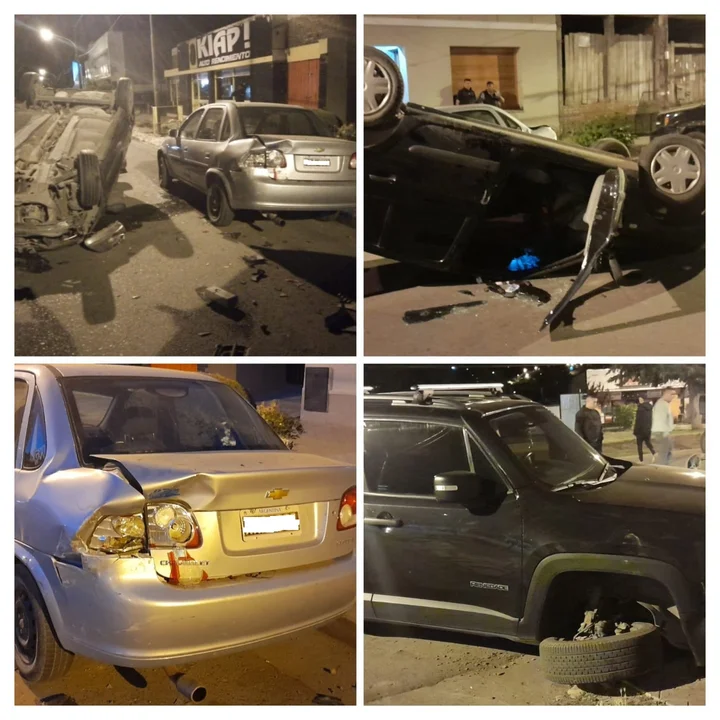 Conducía ebrio, chocó a dos vehículos estacionados y volcó