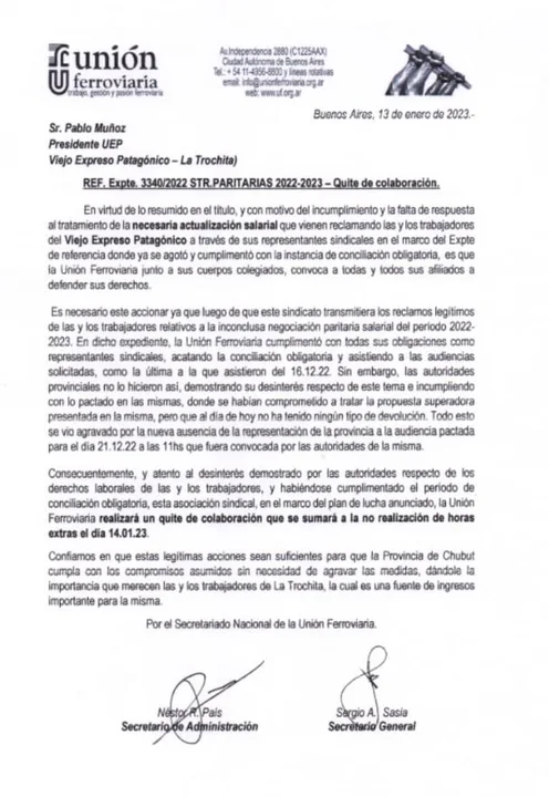 Se suspendió la salida de "La Trochita" por una medida de Unión Ferroviaria