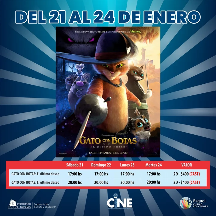 Se estrena en Esquel la nueva película de "El gato con botas"