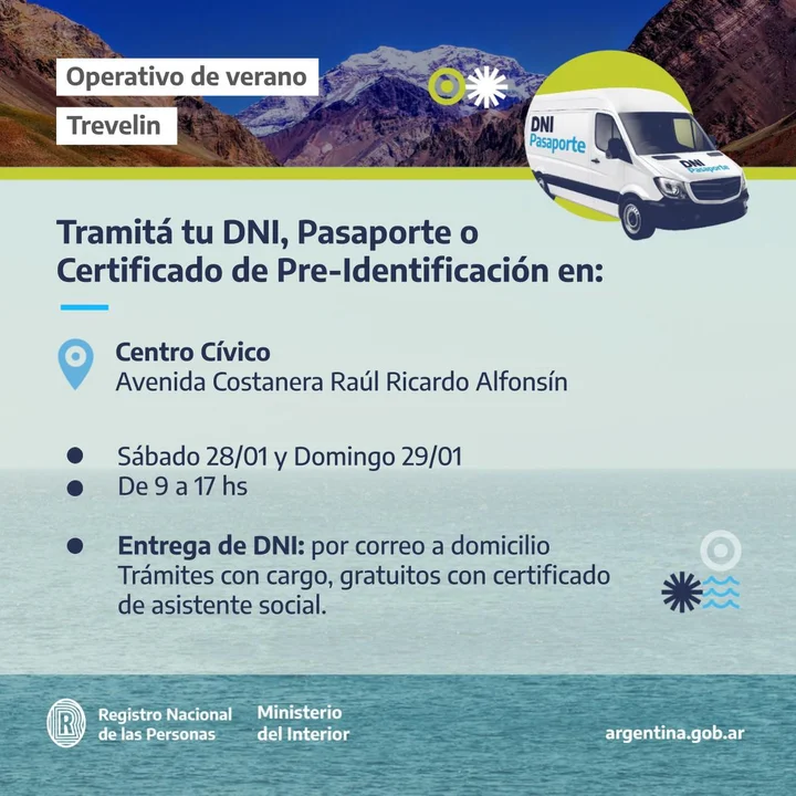 Sábado y domingo atiende en Trevelin la oficina móvil del Registro Nacional de las Personas