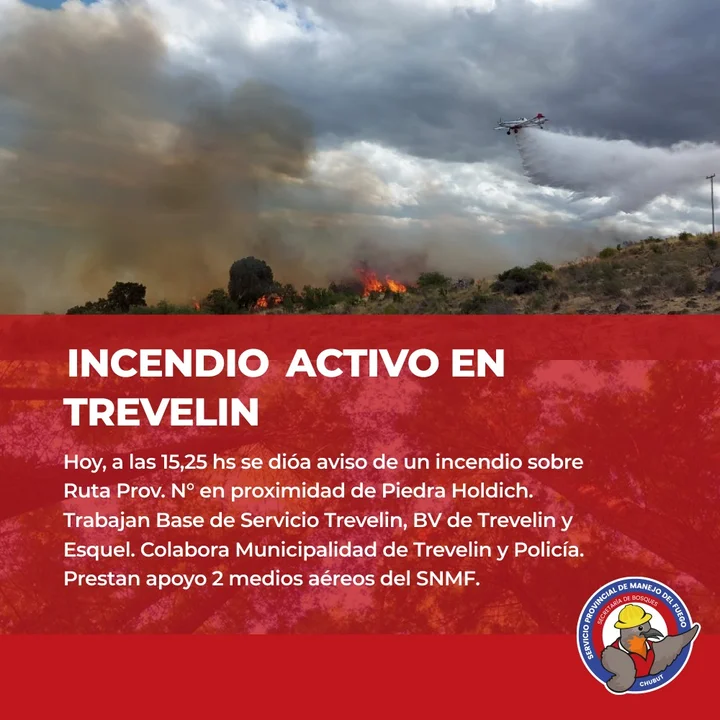Combatientes trabajan para sofocar un incendio en Trevelin