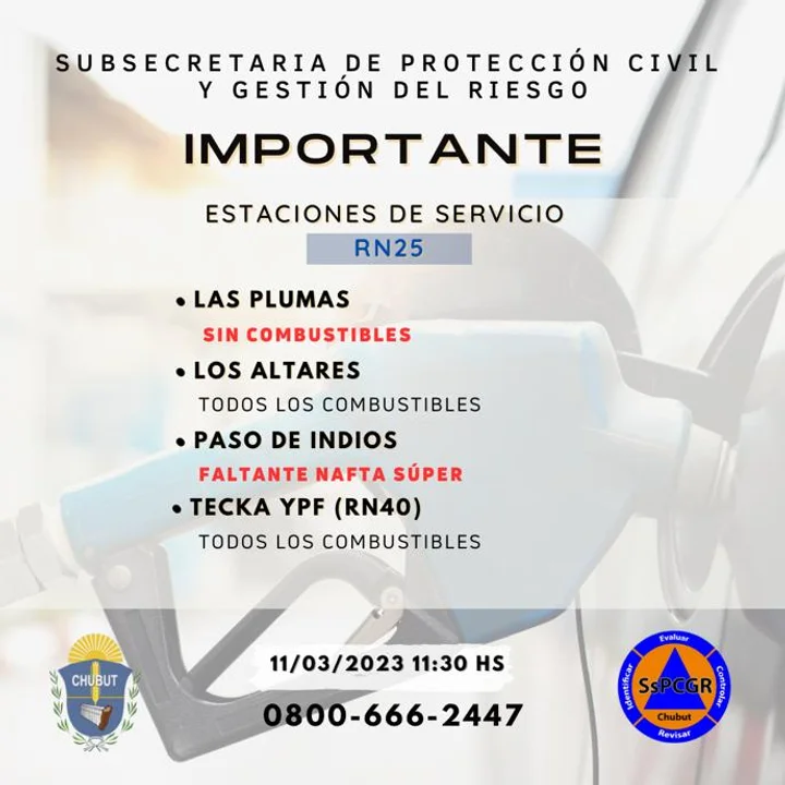 Hay faltante de combustible en algunas estaciones de servicio de la Ruta 25