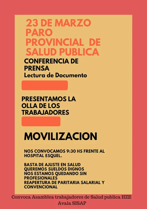 Trabajadores de Salud realizan un paro provincial por 24 horas