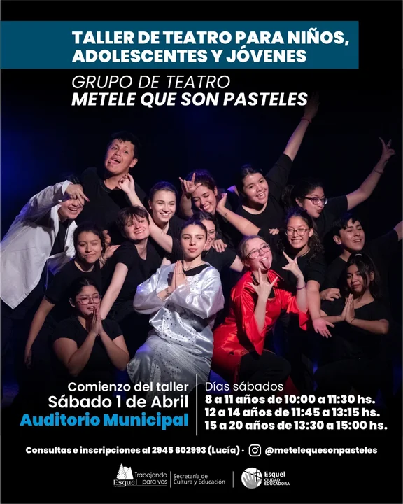 Continúan abiertas las inscripciones para el Taller de Teatro destinado a niños, adolescentes y jóvenes