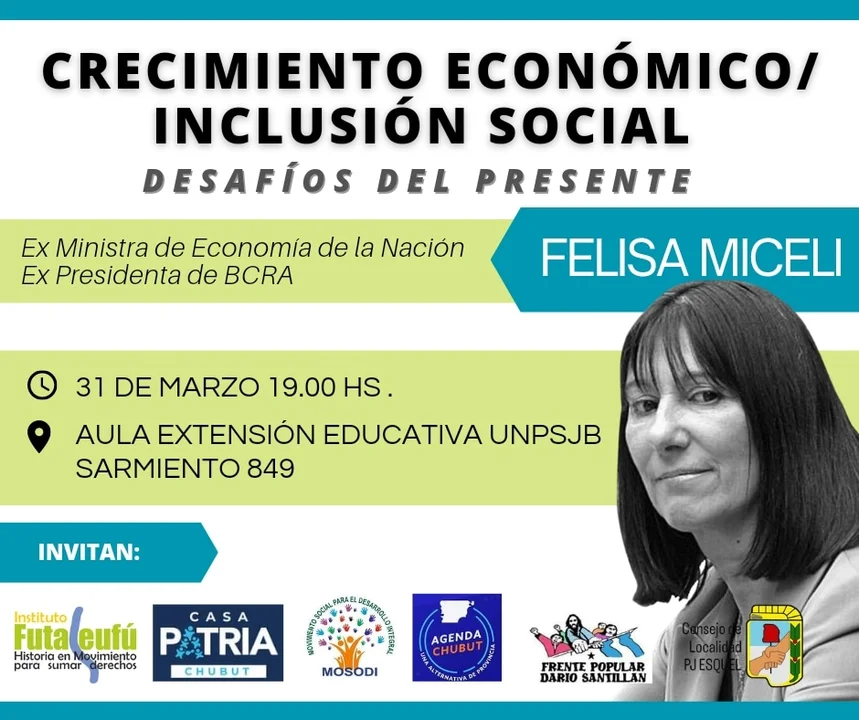 La ex ministra de Economía Felisa Miceli dará una charla en Esquel