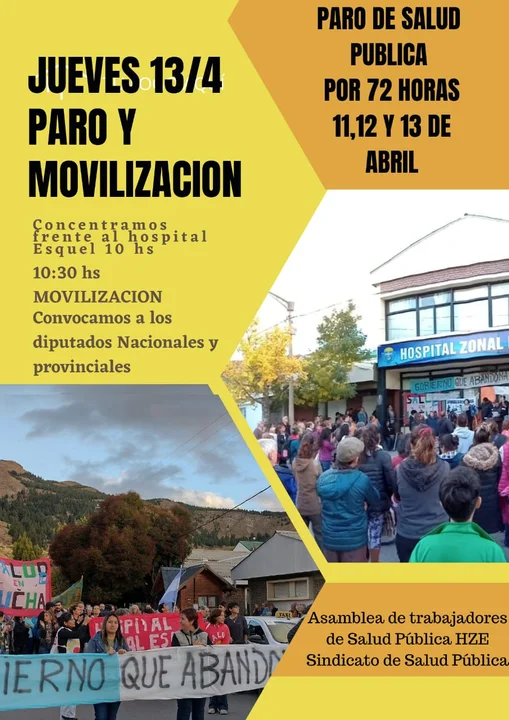 Paro de Salud: Trabajadores del Hospital de Esquel se movilizan este jueves