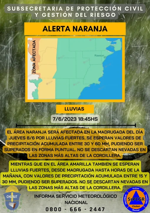 Alerta Naranja por vientos fuertes en la Cordillera de Chubut