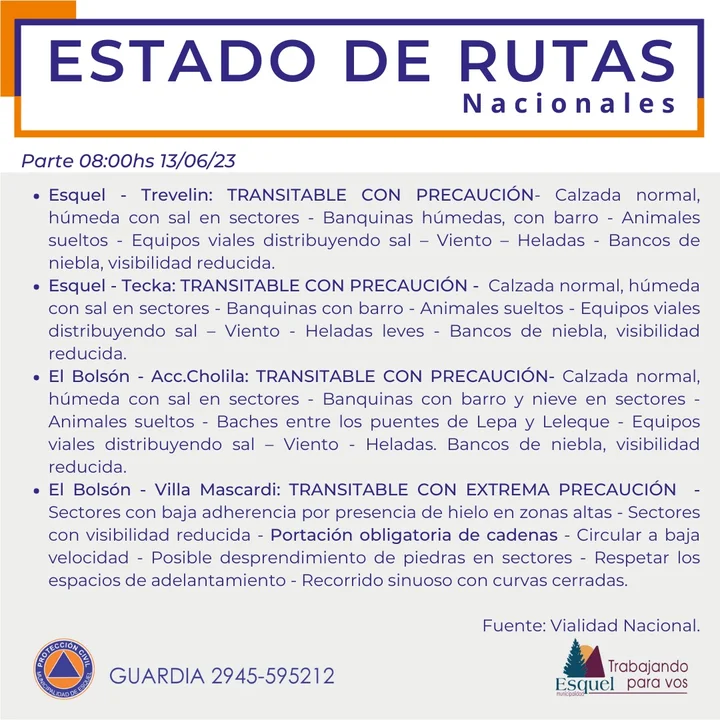 Precaución al transitar por calzadas húmedas y presencia de niebla