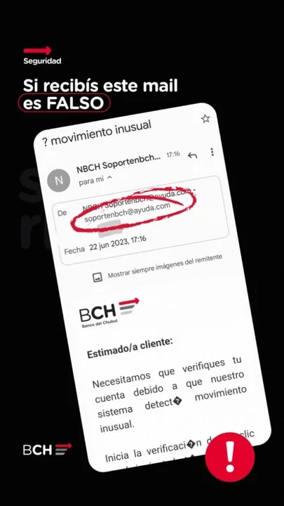 Banco Chubut advierte sobre un nuevo método de estafa con mails falsos