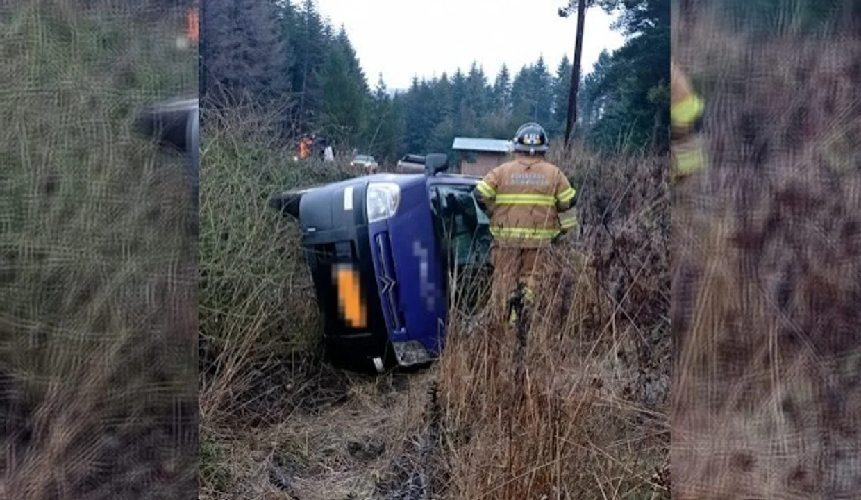 Volcó la camioneta de una empresa de correos en Cerro Radal (Foto: Noticias del Bolsón)