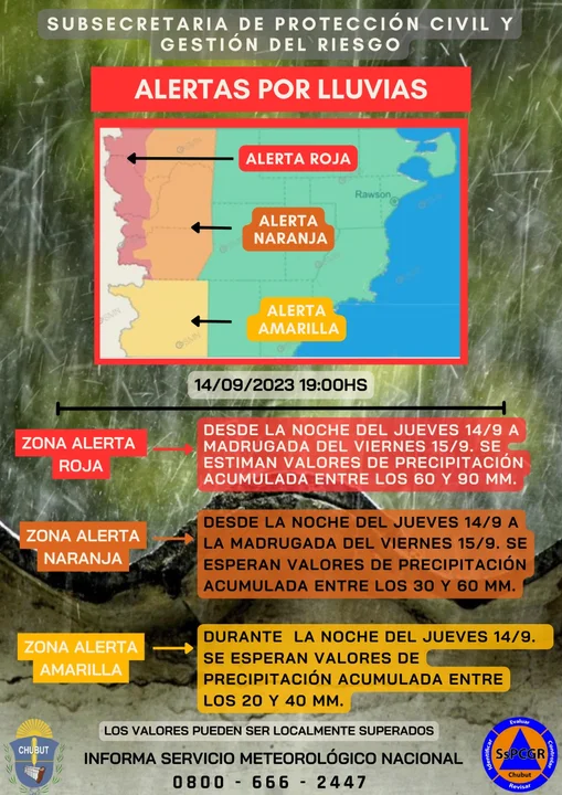 Se amplió el alerta roja por lluvias fuertes: Afecta a Esquel y Trevelin
