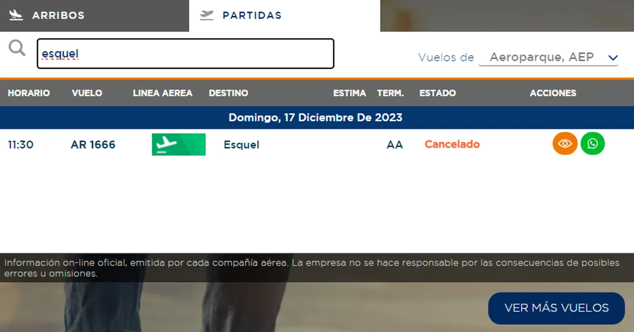 El vuelo de este domingo desde Aeroparque a Esquel fue cancelado