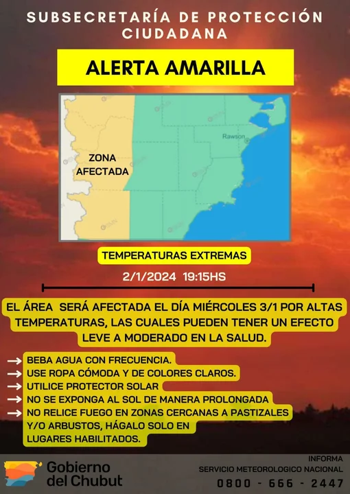 Sigue el alerta amarilla por altas temperaturas en buena parte de Chubut