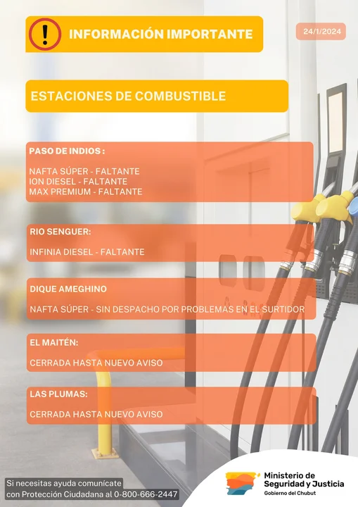 Hay dos estaciones de servicio cerradas y otras no tienen combustible en Chubut