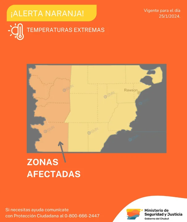 ¡El calor no afloja! Nuevo alerta naranja en buena parte de Chubut