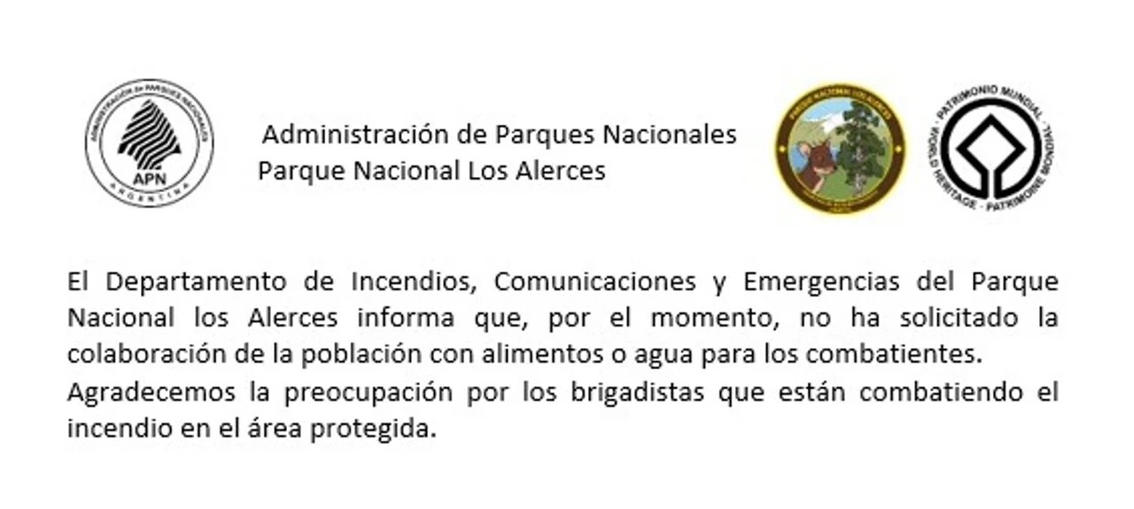 Aclaran que no se solicitó colaboración de alimentos para los brigadistas que combaten el incendio