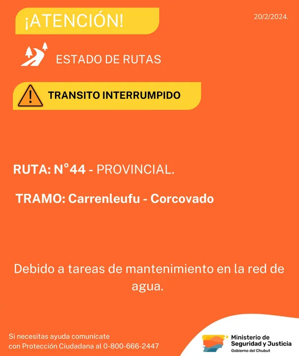 Atención: tránsito interrumpido entre Carrenleufú y Corcovado