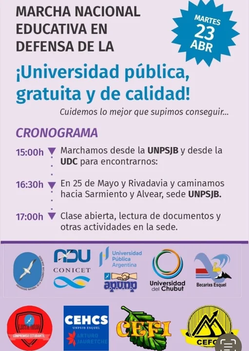 Esquel marcha este martes en defensa de las universidades públicas