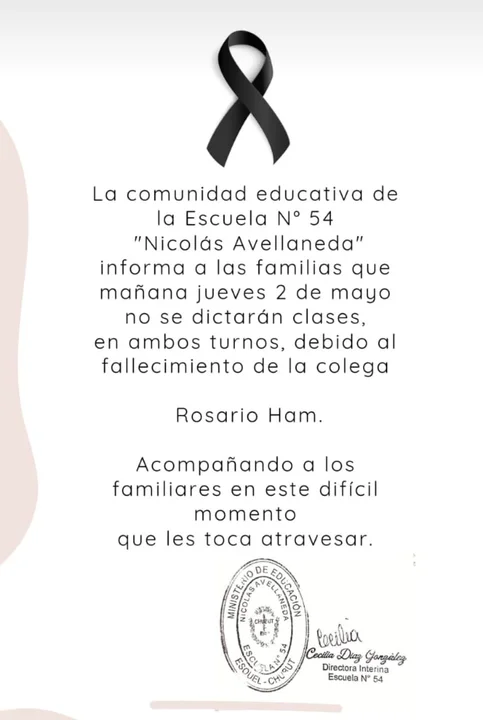 La Escuela 54 suspende las clases por el fallecimiento de una integrante de la comunidad educativa