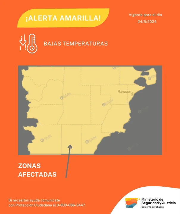 Emiten alerta amarilla por bajas temperaturas en la provincia de Chubut