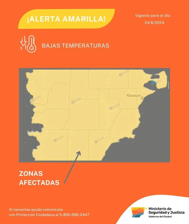 ¡El invierno llegó con todo! Alerta amarilla por bajas temperaturas en Chubut para este lunes 