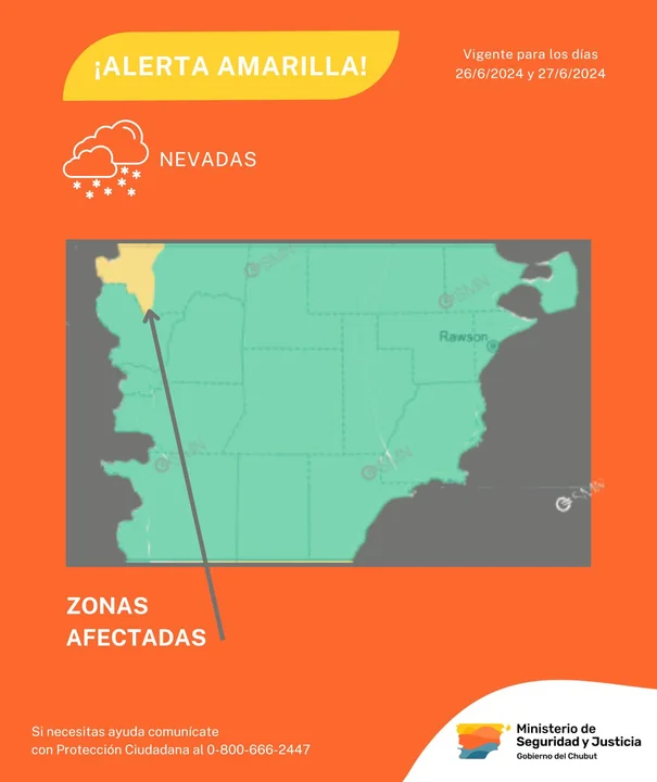 Emiten nueva alerta amarilla por nevadas fuertes para un sector de la cordillera de Chubut