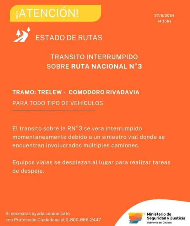 Choque múltiple entre camiones obligó a interrumpir nuevamente el tránsito en Ruta 3