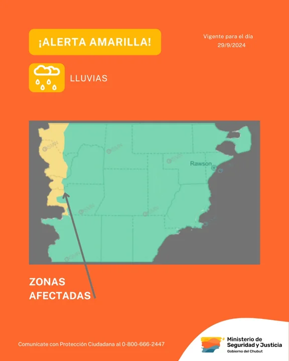 Alerta Amarilla: fuertes lluvias afectarán a la cordillera de Chubut