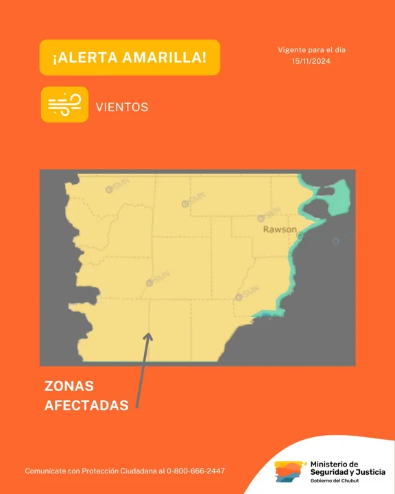 Alerta amarilla: vientos fuertes afectarán a gran parte de Chubut