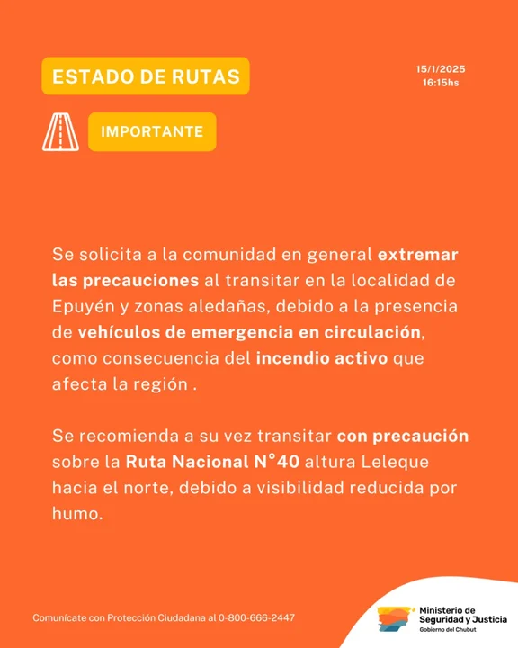 Solicitan transitar con precaución por el incendio en Epuyén