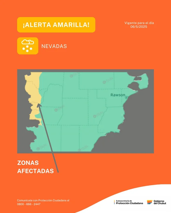 Martes con alerta amarilla: anuncian nevadas en zonas cordilleranas de Chubut