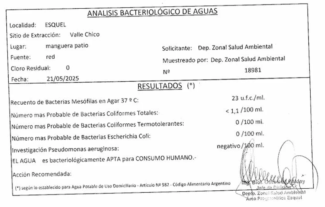 Confirman que el agua de red en Valle Chico es apta para consumo